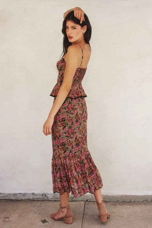 Vintage Rose Lurex Ruffled Floral Dress