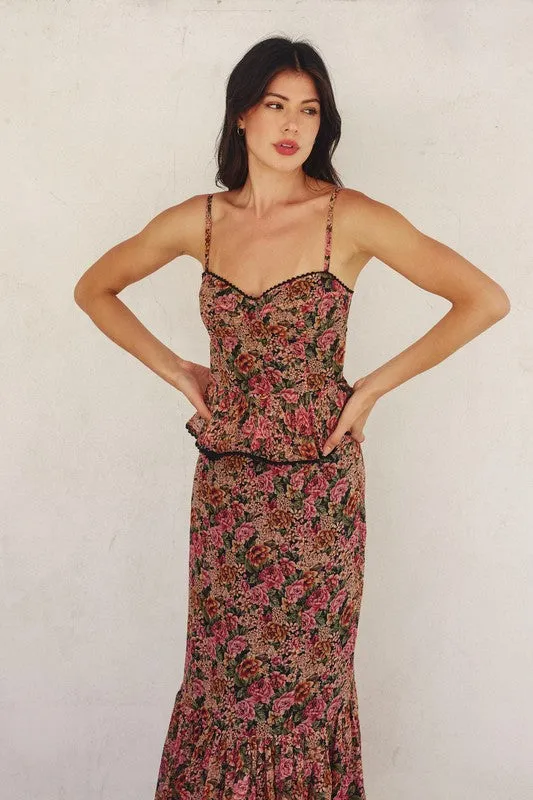 Vintage Rose Lurex Ruffled Floral Dress