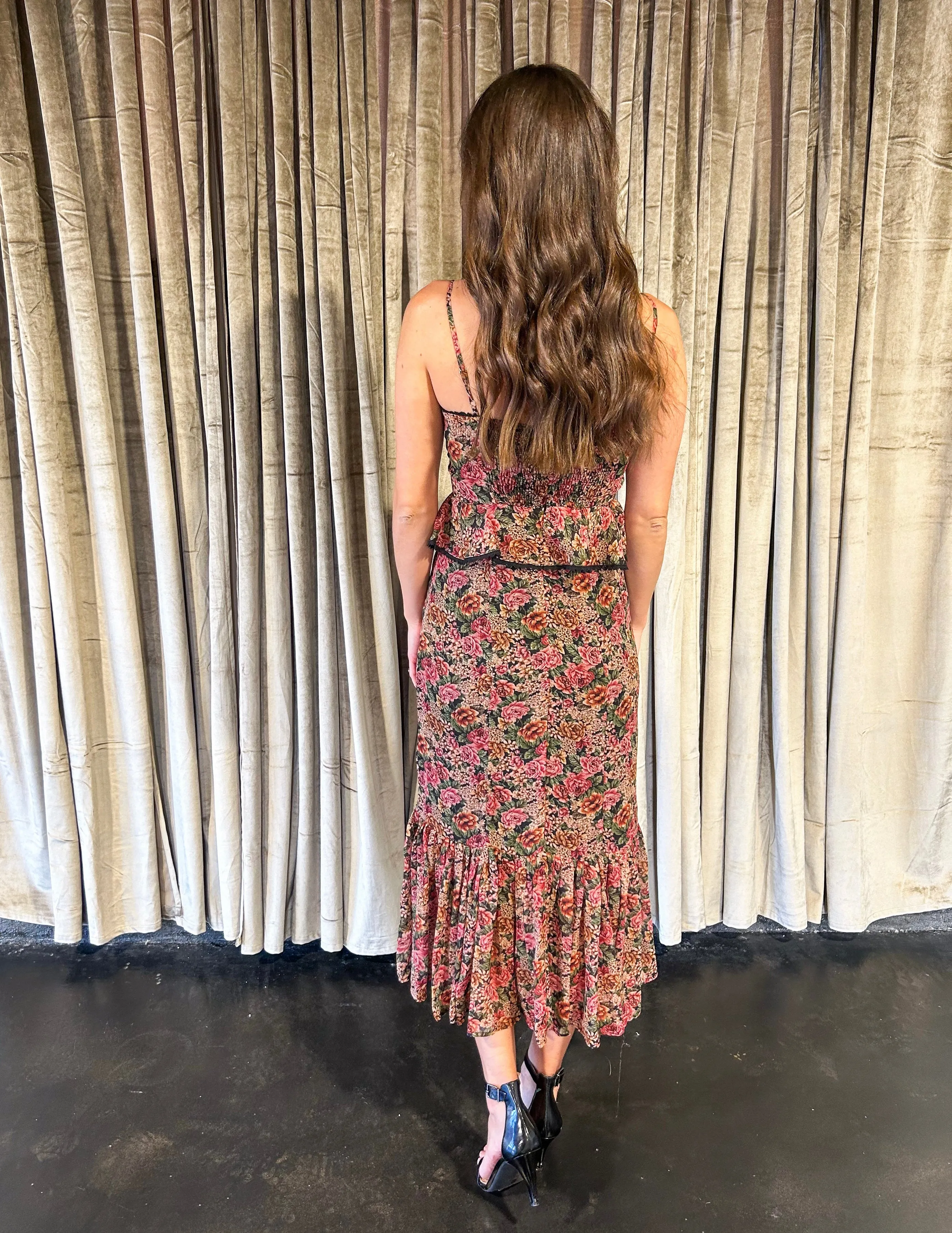 Vintage Rose Lurex Ruffled Floral Dress