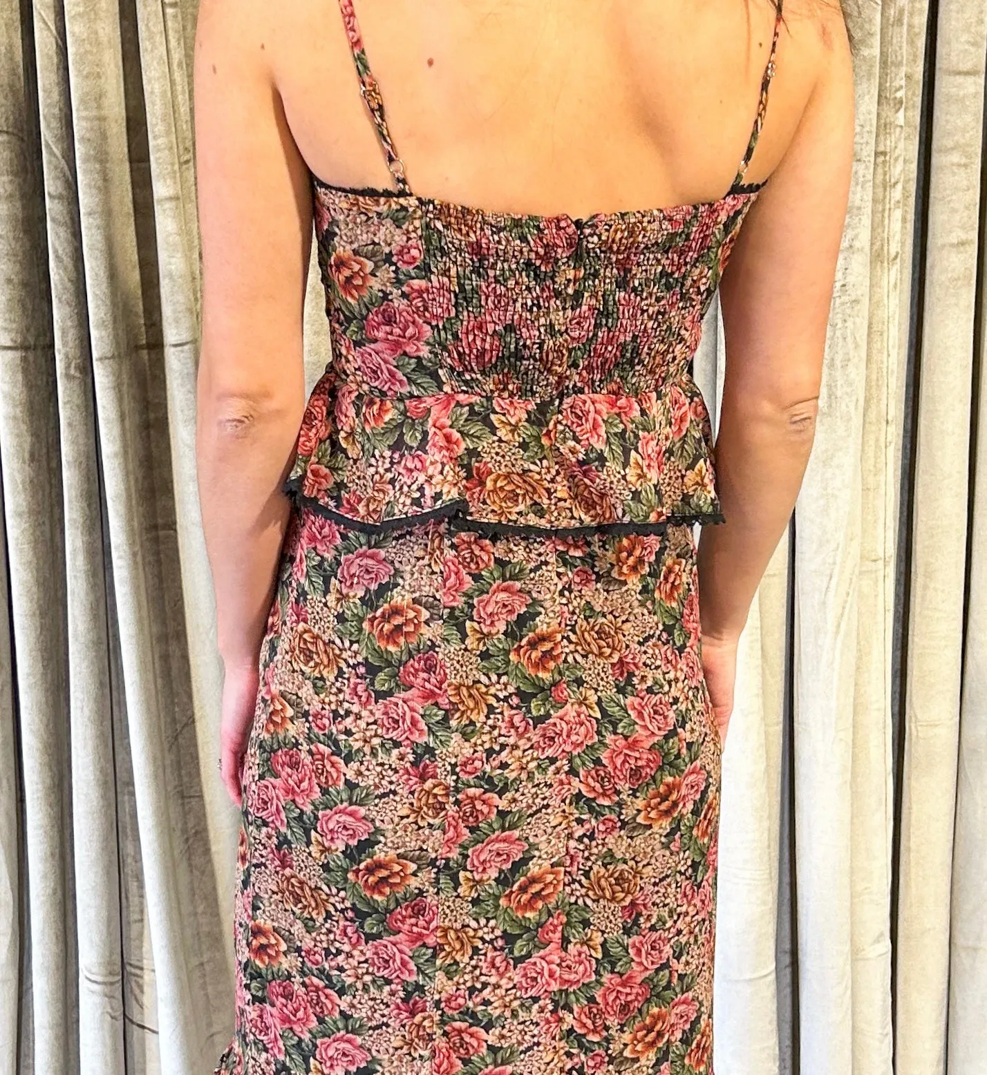 Vintage Rose Lurex Ruffled Floral Dress