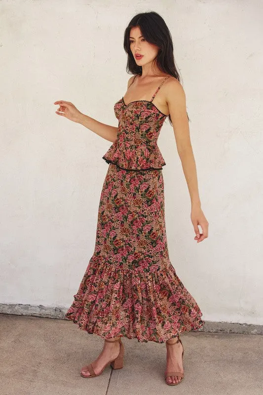 Vintage Rose Lurex Ruffled Floral Dress
