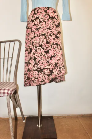 Vintage Rose Swirl Midi Skirt (M)