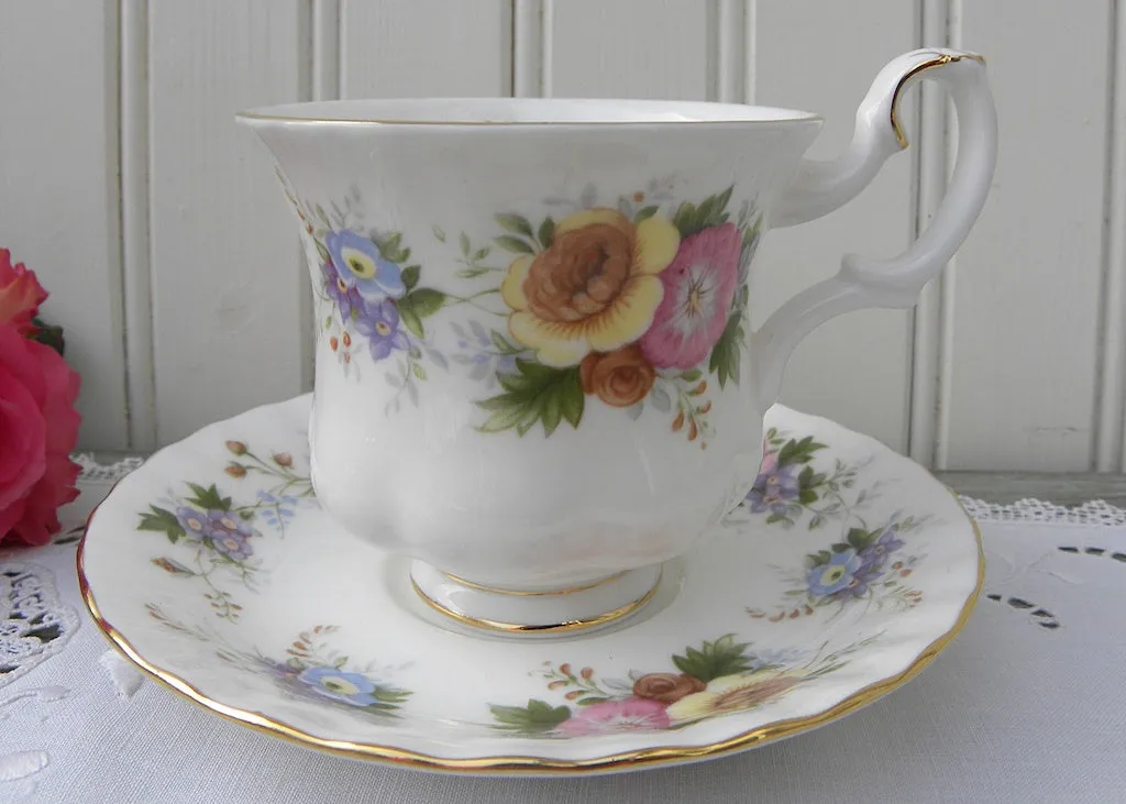 Vintage Royal Adderely Demitasse Teacup and Saucer Pink Roses and Wildflowers