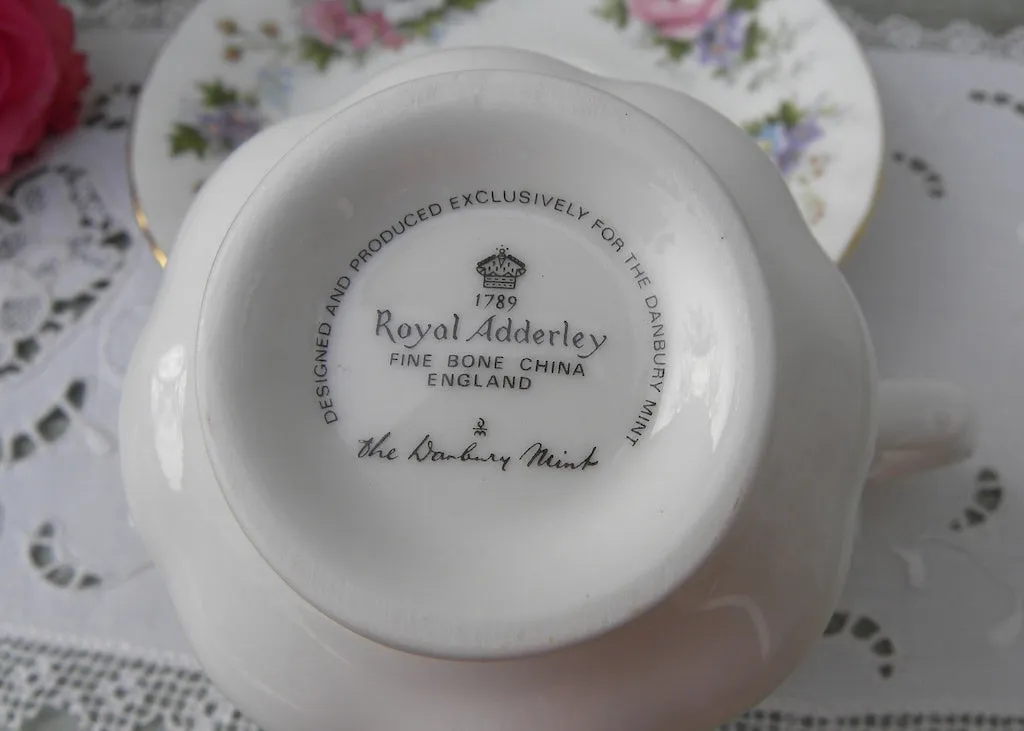 Vintage Royal Adderely Demitasse Teacup and Saucer Pink Roses and Wildflowers