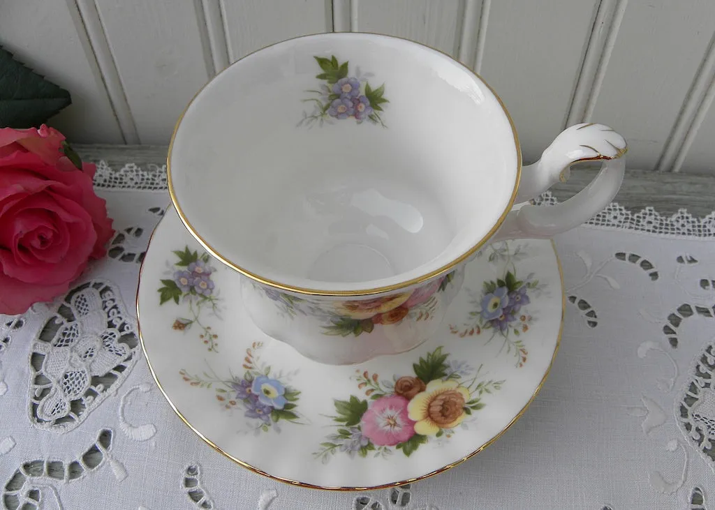 Vintage Royal Adderely Demitasse Teacup and Saucer Pink Roses and Wildflowers