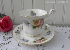 Vintage Royal Adderely Demitasse Teacup and Saucer Pink Roses and Wildflowers