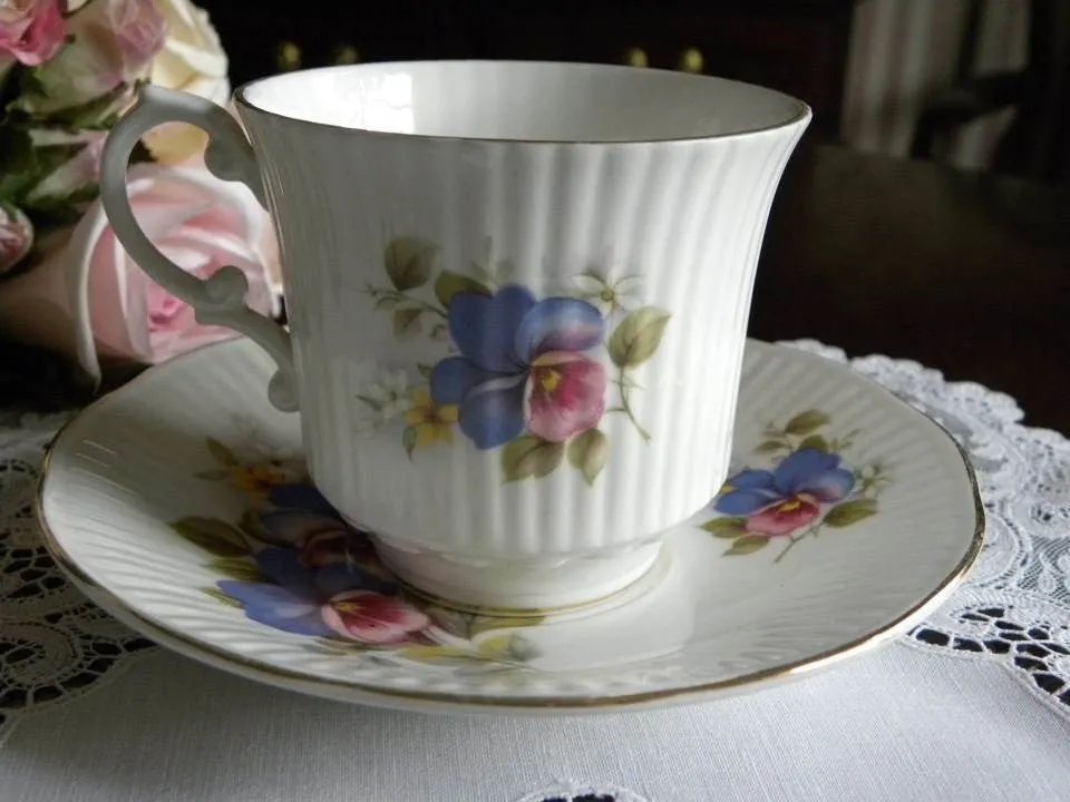 Vintage Royal Dover Pink and Purple Pansy Teacup and Saucer