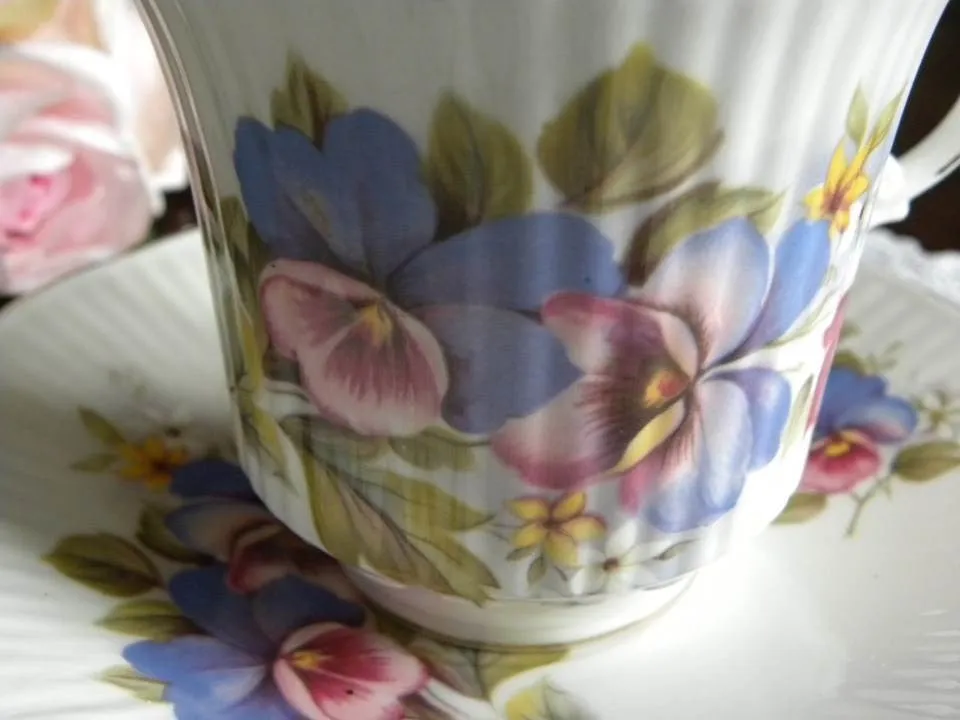 Vintage Royal Dover Pink and Purple Pansy Teacup and Saucer