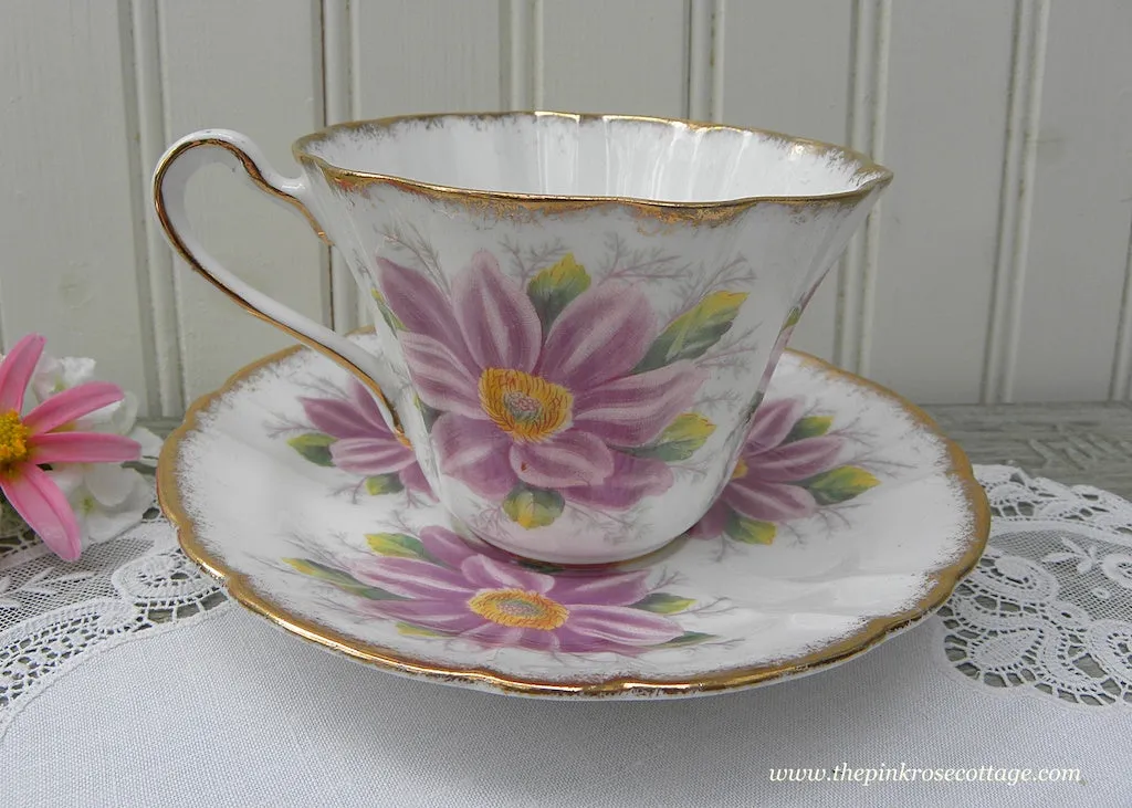 Vintage Royal Stafford Purple Aster Teacup and Saucer