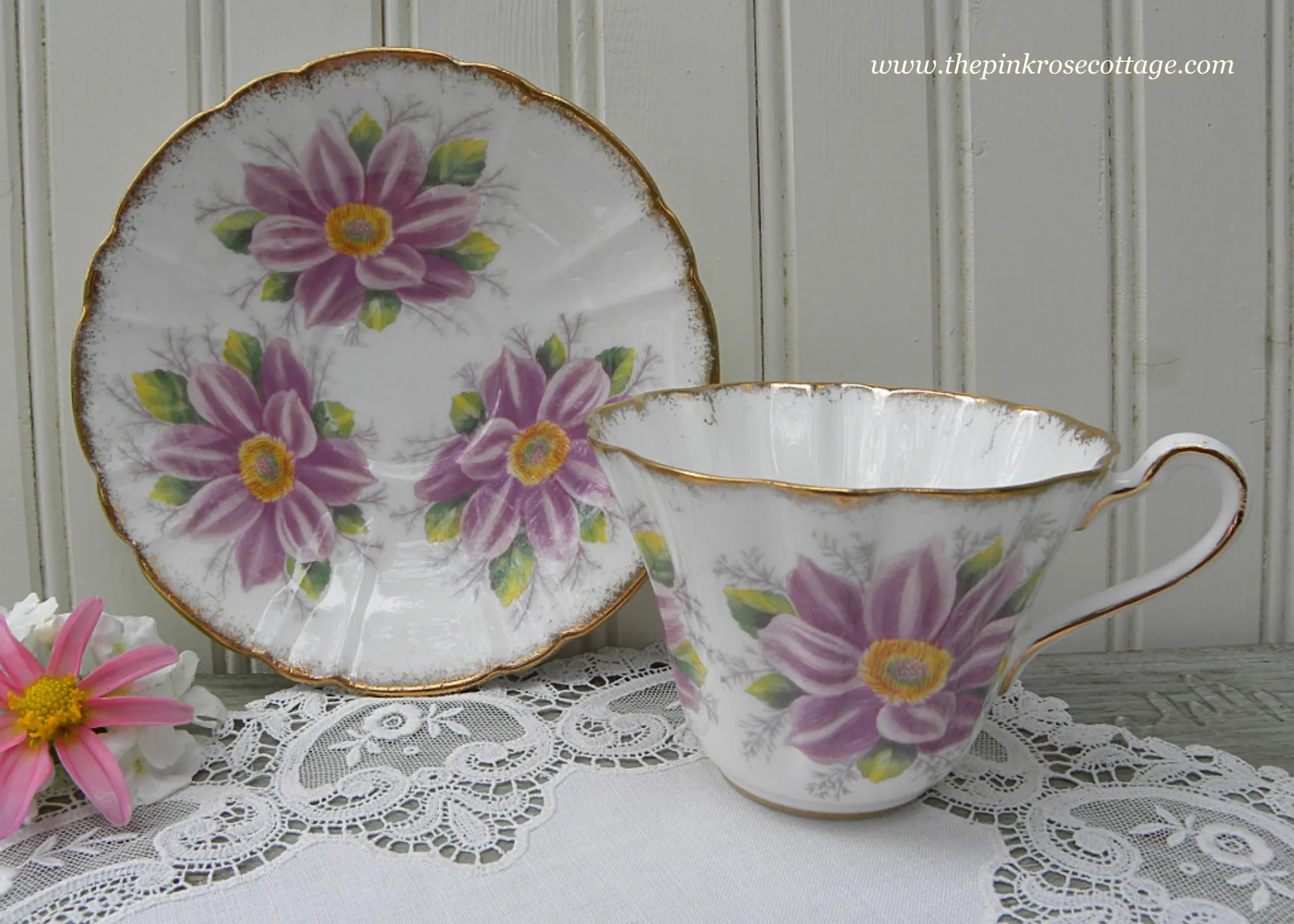 Vintage Royal Stafford Purple Aster Teacup and Saucer