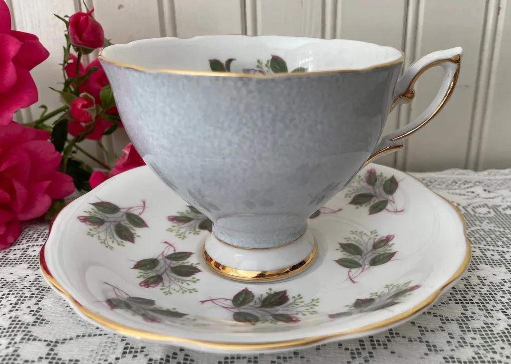 Vintage Royal Standard Soft Yellow Pink Rose Rosebuds Gray Teacup Saucer