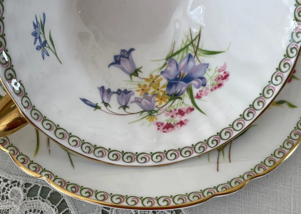 Vintage Shelley Trio Blue Wildflowers Tea Cup Saucer and Dessert Plate