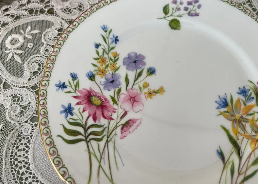 Vintage Shelley Trio Blue Wildflowers Tea Cup Saucer and Dessert Plate