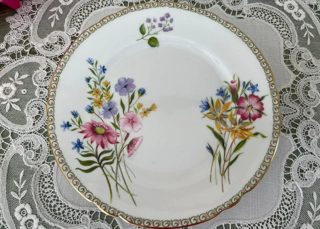 Vintage Shelley Trio Blue Wildflowers Tea Cup Saucer and Dessert Plate