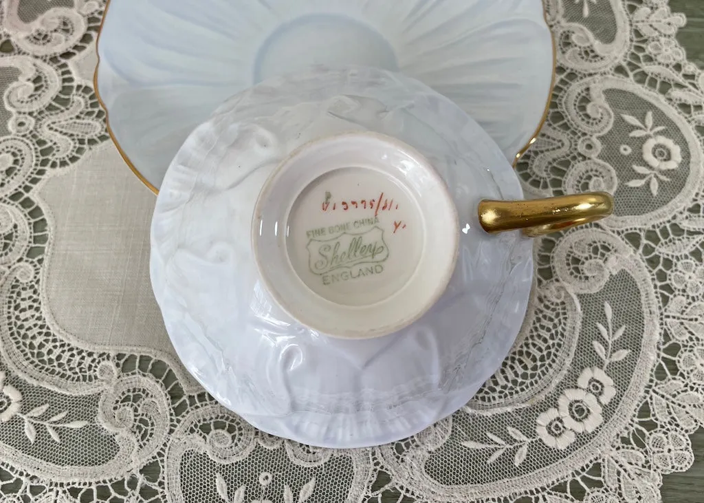 Vintage Shelley Trio Blue Wildflowers Tea Cup Saucer and Dessert Plate