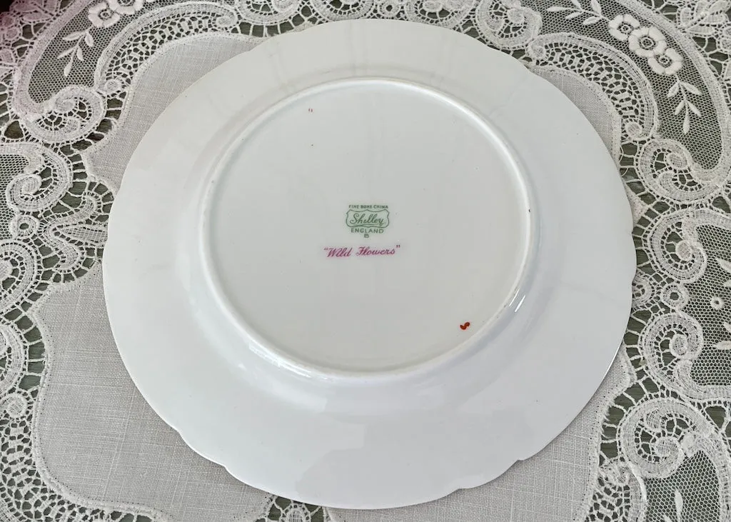 Vintage Shelley Trio Blue Wildflowers Tea Cup Saucer and Dessert Plate