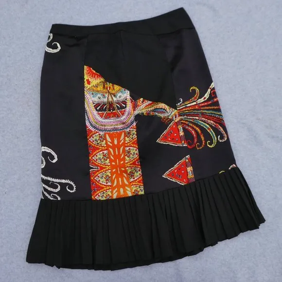 Vintage Silk Club Collection Black Skirt Satin Pleated Ruffle Hem Zip Back Geo 8