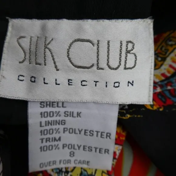 Vintage Silk Club Collection Black Skirt Satin Pleated Ruffle Hem Zip Back Geo 8