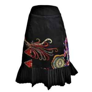 Vintage Silk Club Collection Black Skirt Satin Pleated Ruffle Hem Zip Back Geo 8