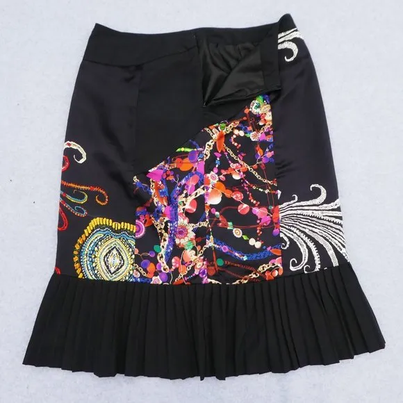 Vintage Silk Club Collection Black Skirt Satin Pleated Ruffle Hem Zip Back Geo 8