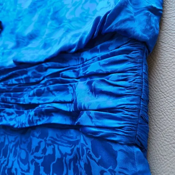 Vintage Silk Studio Cocktail Party Drop Waist Midi Dress Long Sleeve Blue