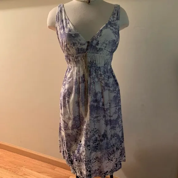 Vintage Sisley Italy Acid-wash Floral Babydoll Midi Dress