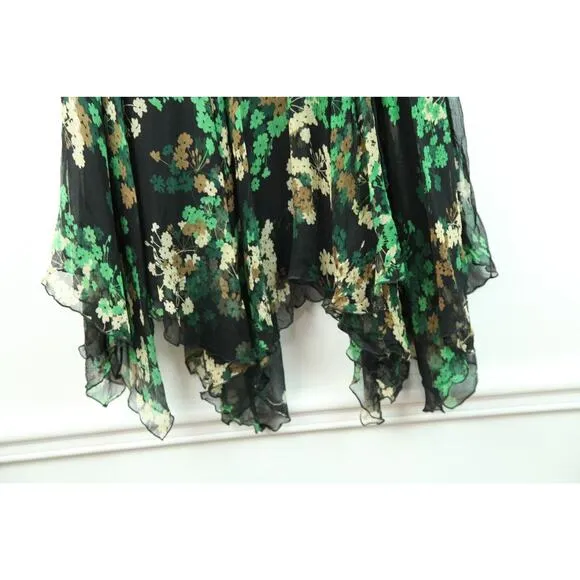 Vintage Skirt 8 M Midi Silk Dark Floral Asymmetric Hem Witchy Whimsigoth Y2K