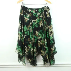 Vintage Skirt 8 M Midi Silk Dark Floral Asymmetric Hem Witchy Whimsigoth Y2K