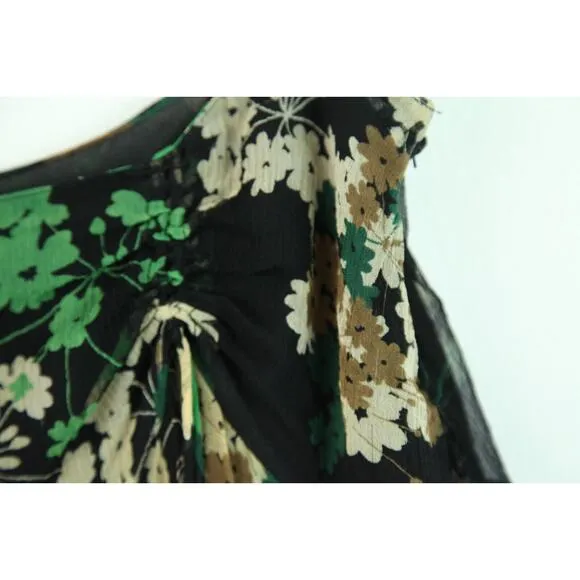 Vintage Skirt 8 M Midi Silk Dark Floral Asymmetric Hem Witchy Whimsigoth Y2K