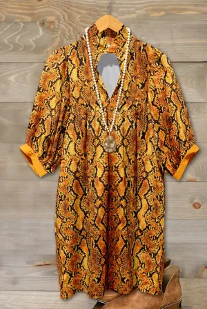 Vintage Snake Print Pleated Dress