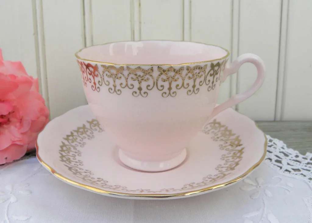 Vintage Soft Pink and Gold Crown Essex Teacup and Saucer