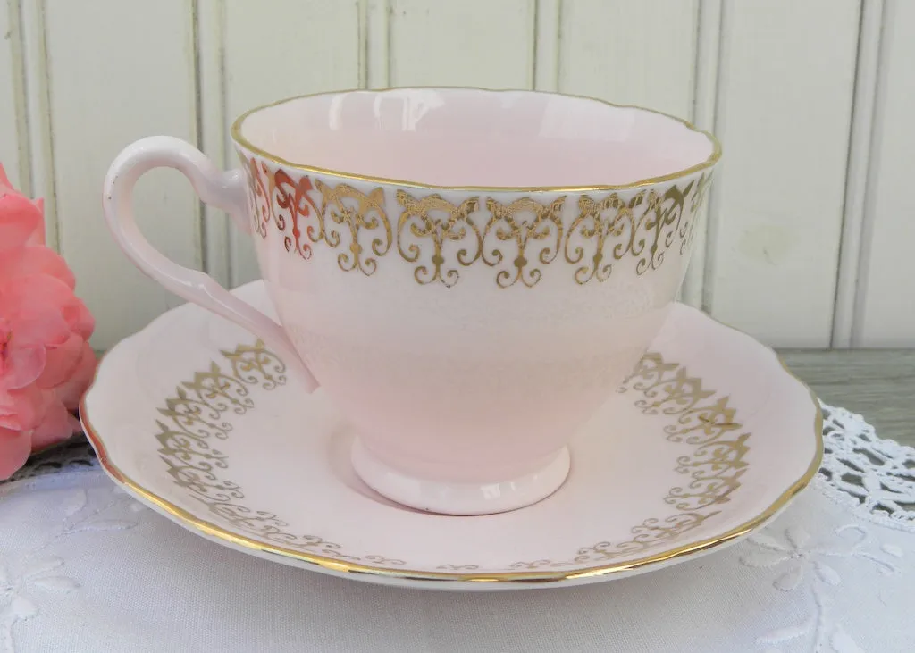 Vintage Soft Pink and Gold Crown Essex Teacup and Saucer