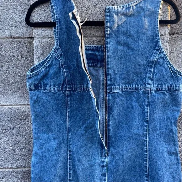 Vintage Spiegel Denim Zip Midi Dress Large