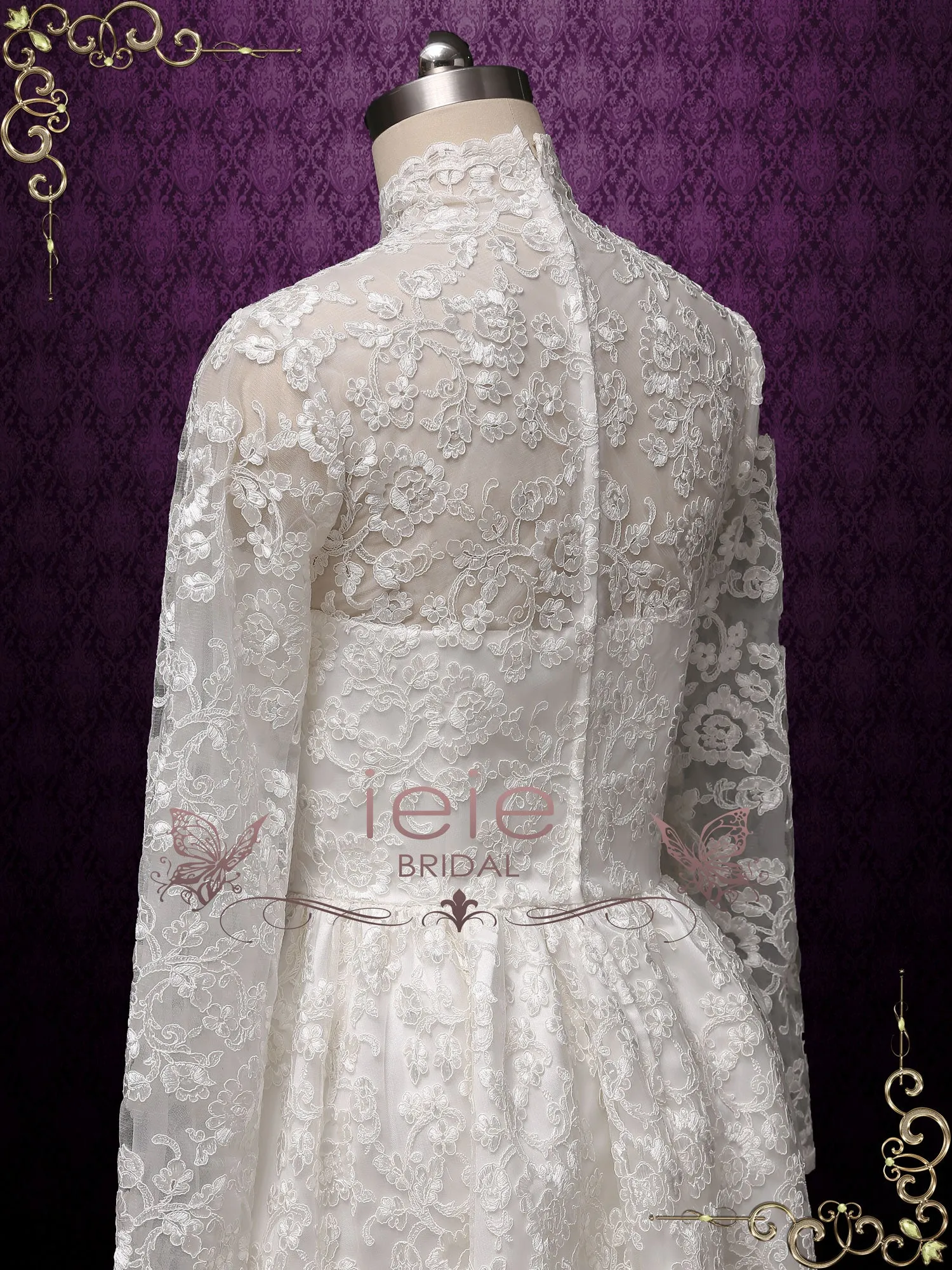 Vintage Style Ankle Length Lace Wedding Dress with Sleeves | CURTISS
