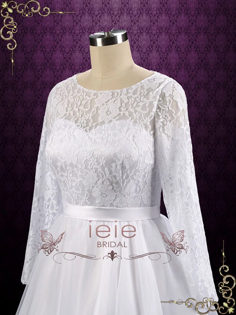 Vintage Style Modest Tea Length Wedding Dress with Long Sleeves CIERA