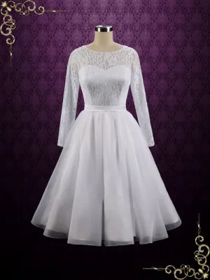 Vintage Style Modest Tea Length Wedding Dress with Long Sleeves CIERA