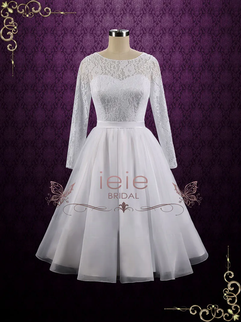 Vintage Style Modest Tea Length Wedding Dress with Long Sleeves CIERA