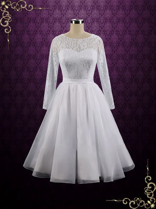 Vintage Style Modest Tea Length Wedding Dress with Long Sleeves CIERA