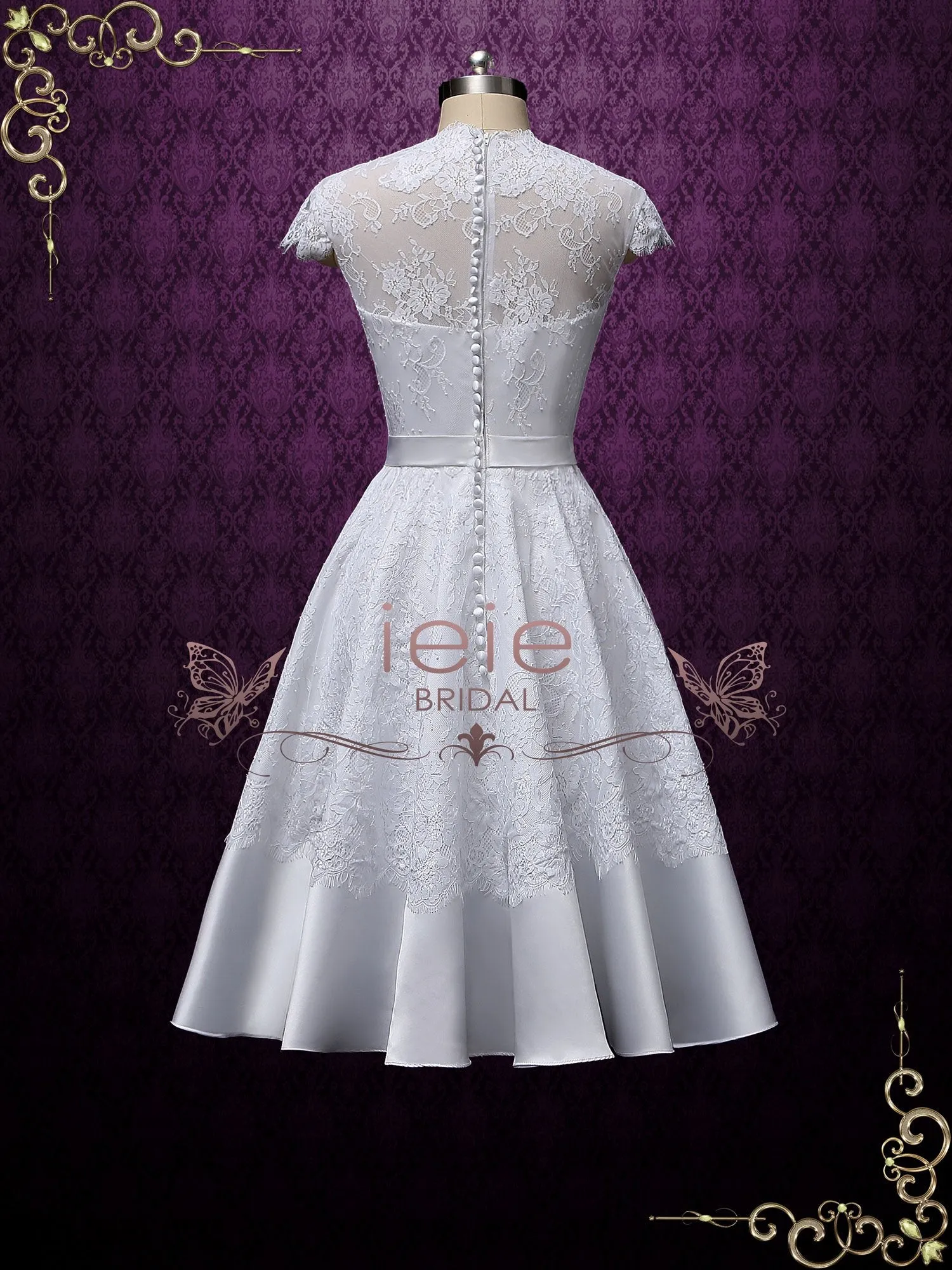 Vintage Style White Short Lace Tea Length Wedding Dress | Marigold