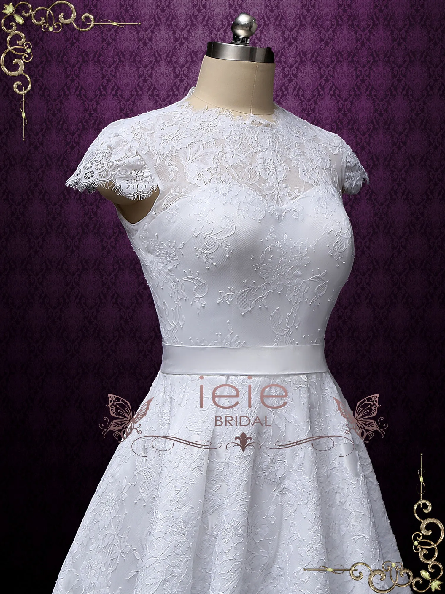 Vintage Style White Short Lace Tea Length Wedding Dress | Marigold