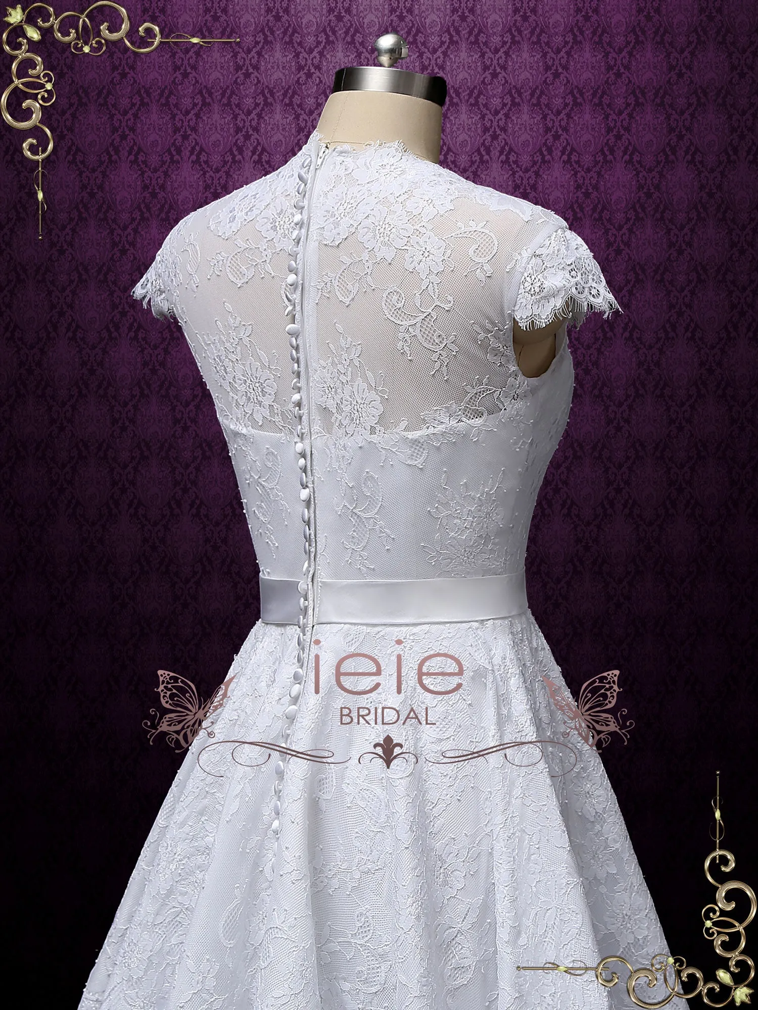 Vintage Style White Short Lace Tea Length Wedding Dress | Marigold