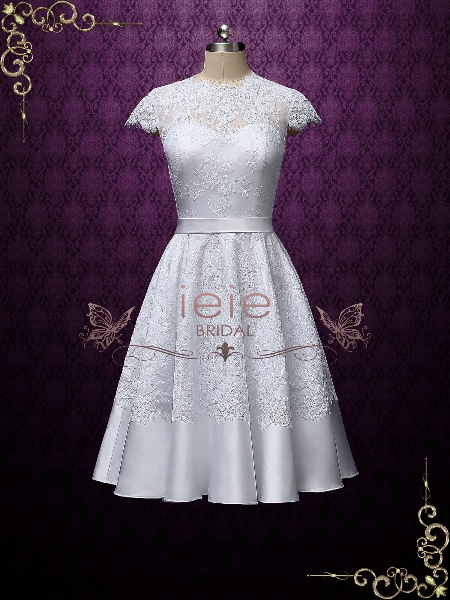 Vintage Style White Short Lace Tea Length Wedding Dress | Marigold