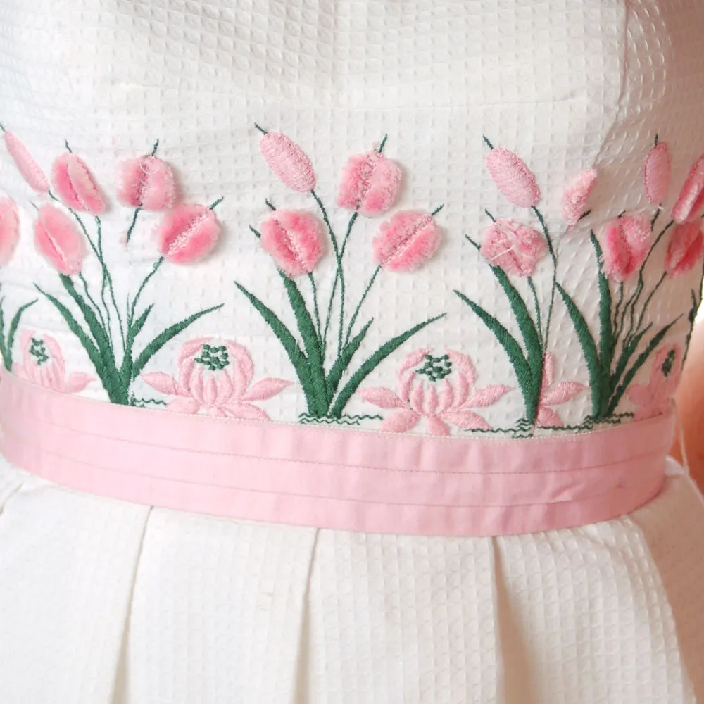 Vintage Swimsuit Tina Leser Pink Pussywillows 1 Piece Skirted 1950S 10