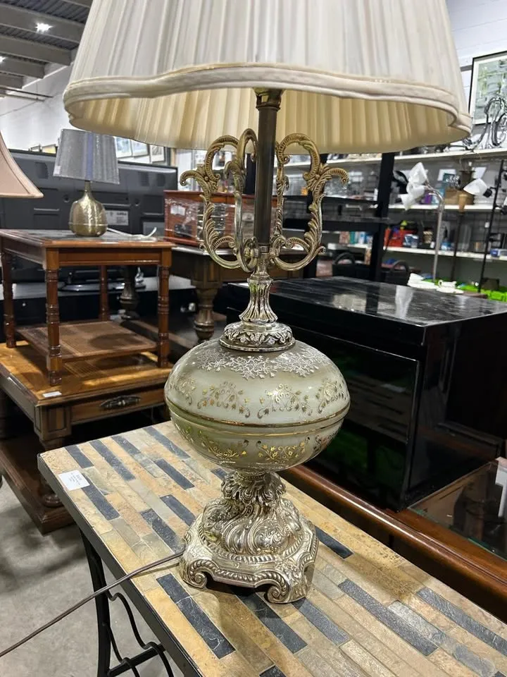 Vintage Table Lamp with Pleated Shade