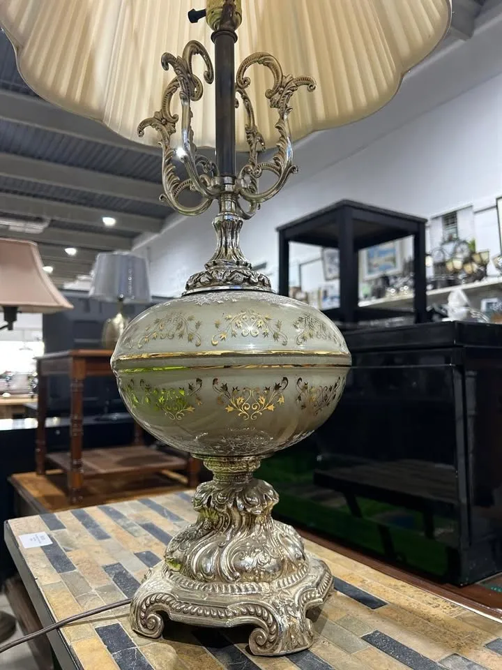 Vintage Table Lamp with Pleated Shade