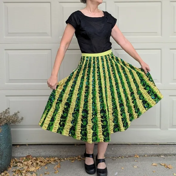vintage tiki style BERNARDO midi skirt S