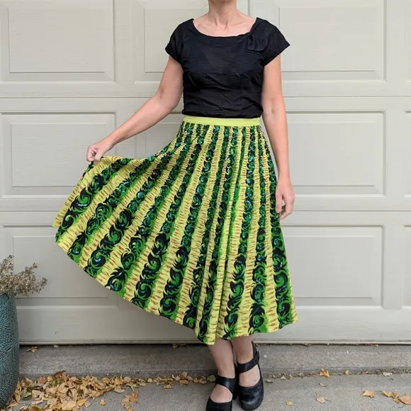 vintage tiki style BERNARDO midi skirt S