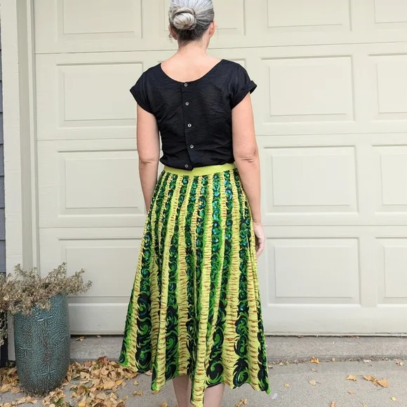 vintage tiki style BERNARDO midi skirt S