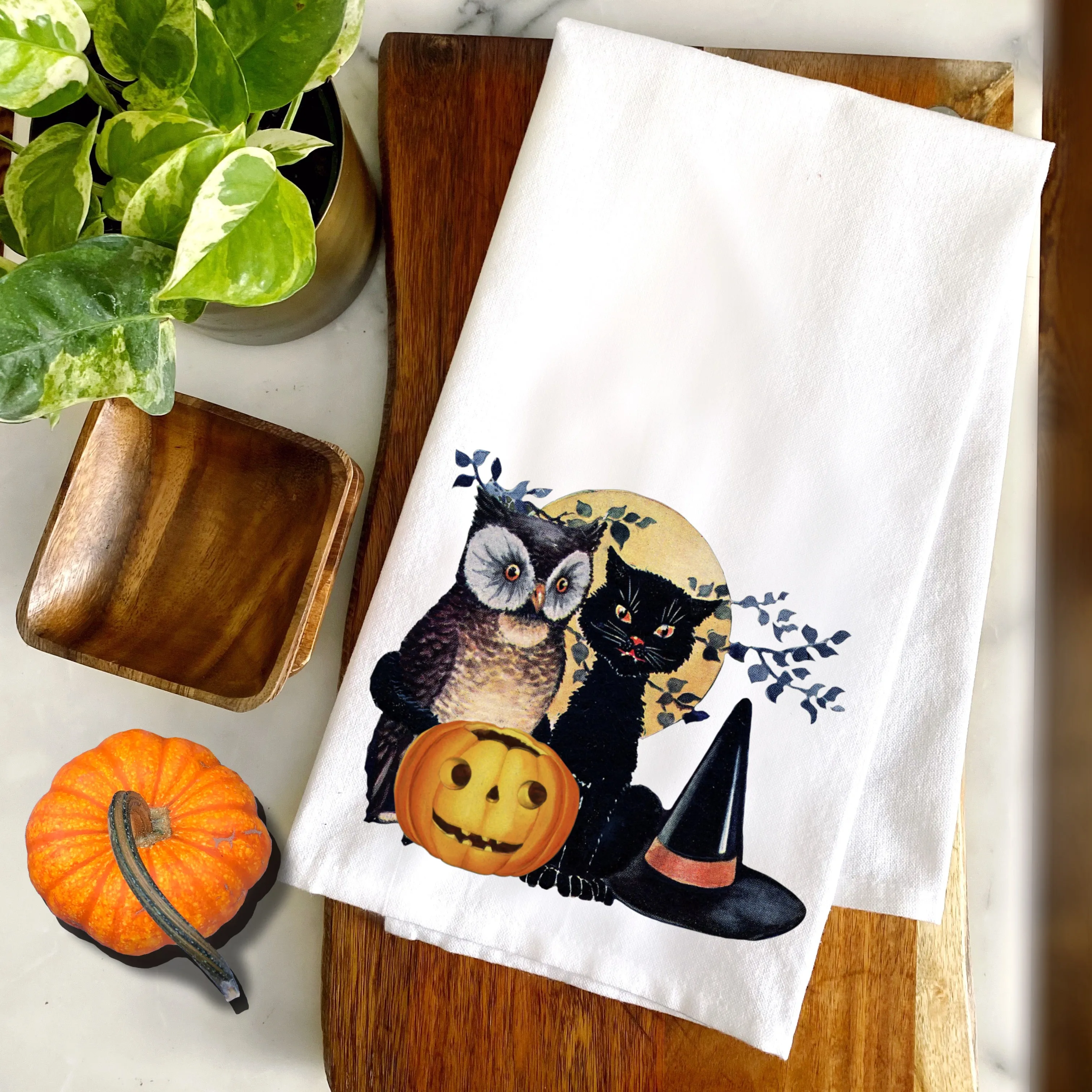 Vintage Trio Halloween Friends Tea Towel