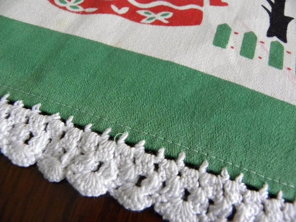 Vintage Unused Broderie Woman with Fruit Tea Towel